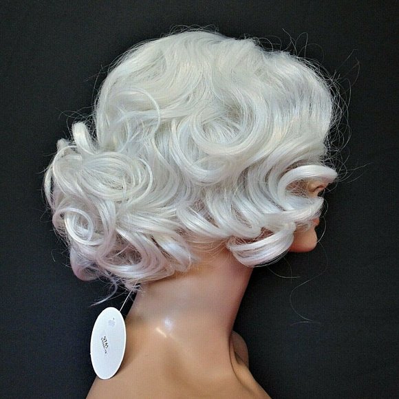 New Short Black & White Ombre Curly Wig main image 4